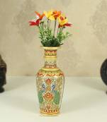 Flower Vase carved in Marble with Double Peacock design by Handicrafts Paradise