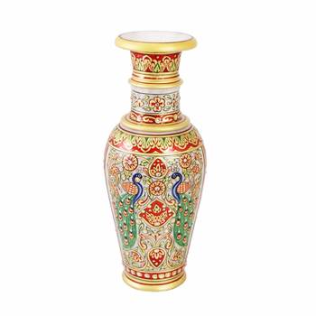 Flower Vase carved in Marble with Double Peacock design by Handicrafts Paradise 2