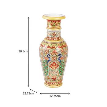 Flower Vase carved in Marble with Double Peacock design by Handicrafts Paradise 3
