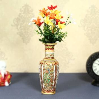 Marble Flower Vase  with Hand Painted Peacock by Handicrafts Paradise 1