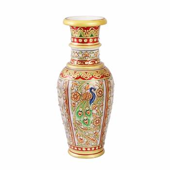 Marble Flower Vase  with Hand Painted Peacock by Handicrafts Paradise 2