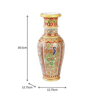 Marble Flower Vase  with Hand Painted Peacock by Handicrafts Paradise 3
