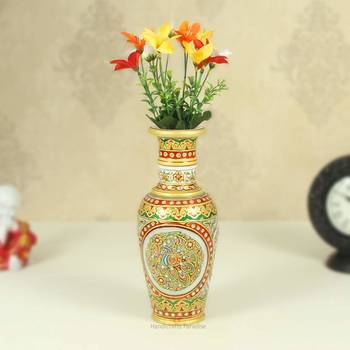 Marble Flower Vase  with  Peacock Painted  by Handicrafts Paradise 1