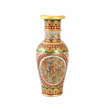 Marble Flower Vase  with  Peacock Painted  by Handicrafts Paradise 2