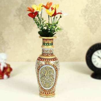 Marble Flower vase with Swans Painted by Handicrafts Paradise 1