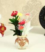 Marble Round Flower Vase painted in Red Kuppi work by Handicrafts Paradise