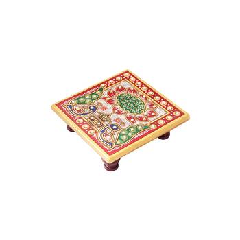 Marble Chowki with Lotus  Painting by Handicrafts Paradise 2