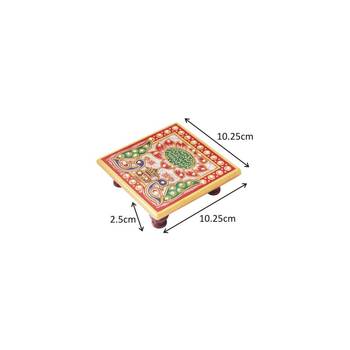 Marble Chowki with Lotus  Painting by Handicrafts Paradise 3