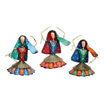 Tribal Dancing Ladies Handmade decorative gift item showpiece in Iron ( 7  inch ) - set of 3 pc 2