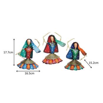 Tribal Dancing Ladies Handmade decorative gift item showpiece in Iron ( 7  inch ) - set of 3 pc 3