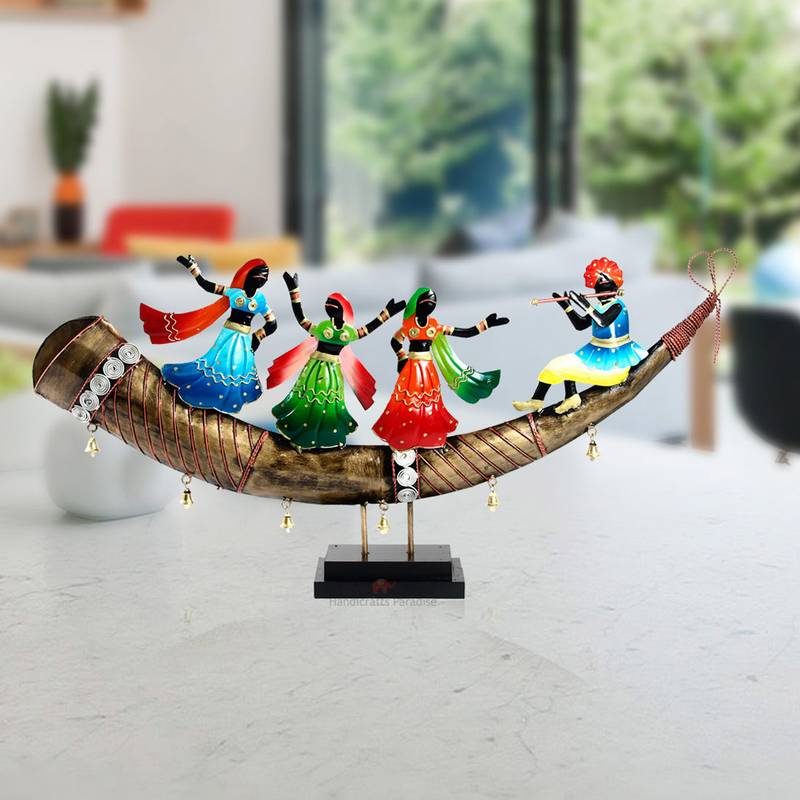 Antique finish Tribal Art Handmade Decorative gift item Showpiece Dancing and playing Flute in Iron - 28.5 x 15.5 inch