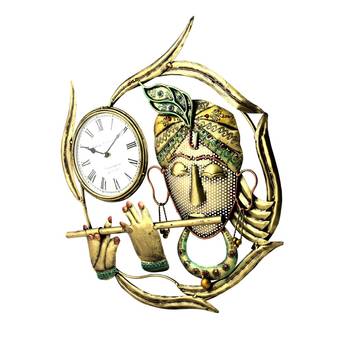 Elegant Decorative Handmade Wall Clock Krishna Playing Flute Wall decor Showpiece in Wrought Iron - 19 inch 3