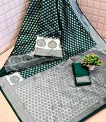 Silver Peacock Green Lichi Silk With Wiving Silver Saree With Blouse 