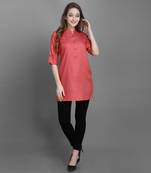 Women's Carrot Red Solid Top with Roll-up Sleeve