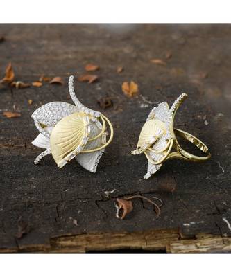 golden silver designer lotus design classy ring 1