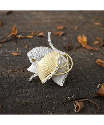 golden silver designer lotus design classy ring 2