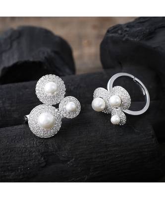 silver with pearl cute elegant designer ring 1