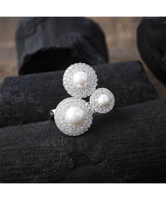 silver with pearl cute elegant designer ring 2