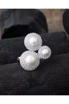 silver with pearl cute elegant designer ring
