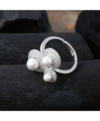 silver with pearl cute elegant designer ring 3