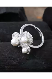 silver with pearl cute elegant designer ring