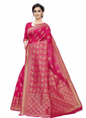 Pink Woven Jacquard Saree With Blouse 2
