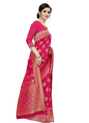 Pink Woven Jacquard Saree With Blouse 3