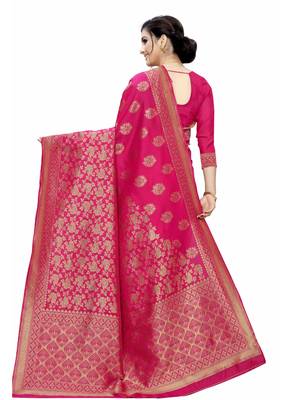 Pink Woven Jacquard Saree With Blouse 4