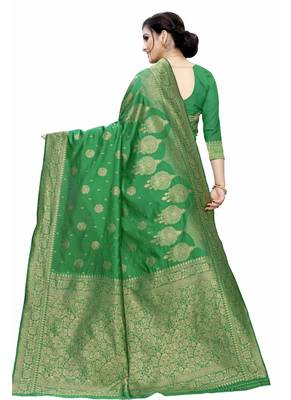 Green woven jacquard saree with blouse 4