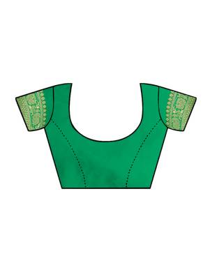 Green woven jacquard saree with blouse 5