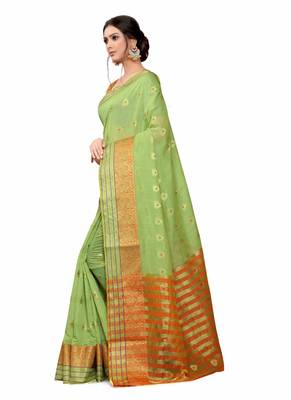 Green Woven Cotton Silk Saree With Blouse 2
