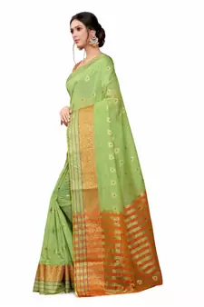 Green Woven Cotton Silk Saree With Blouse