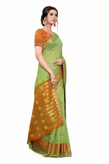 Green Woven Cotton Silk Saree With Blouse
