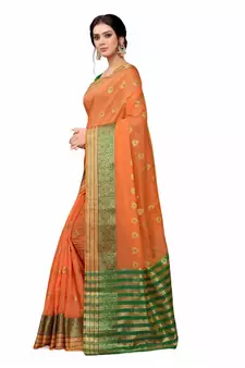 Orange Woven Cotton Silk Saree With Blouse
