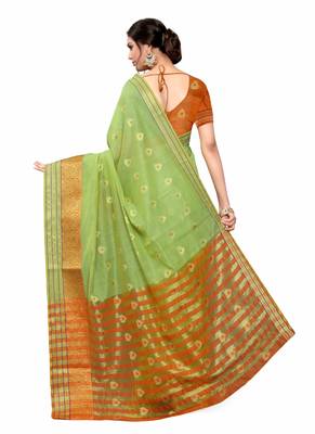 Green Woven Cotton Silk Saree With Blouse 4