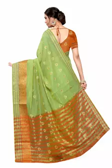 Green Woven Cotton Silk Saree With Blouse