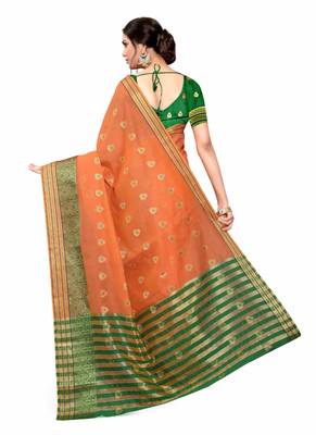 Orange Woven Cotton Silk Saree With Blouse 4
