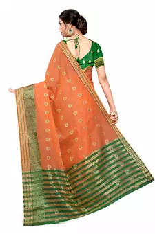 Orange Woven Cotton Silk Saree With Blouse