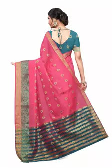 Pink Woven Cotton Silk Saree With Blouse