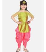 green Frilly Fusion kurti dhoti with matching Maang Tika