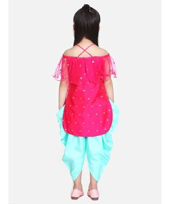 rani pink Frilly Fusion kurti dhoti with matching Maang Tika 5