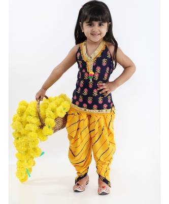 navy blue FESTIVE MIRROR LACE HALTER NECK TOP WITH DHOTI 1
