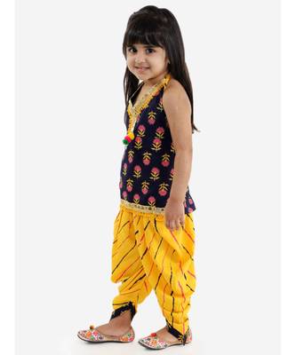 navy blue FESTIVE MIRROR LACE HALTER NECK TOP WITH DHOTI 2