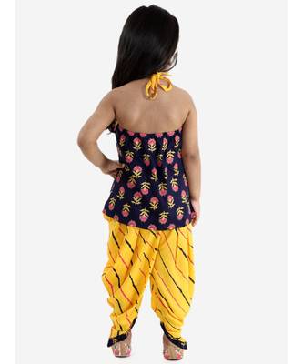 navy blue FESTIVE MIRROR LACE HALTER NECK TOP WITH DHOTI 4