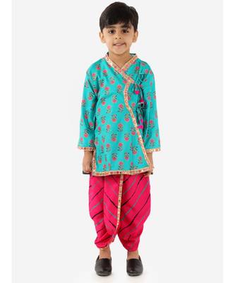 Turquiose Festive Mirror Lace Angrakha Dhoti 1