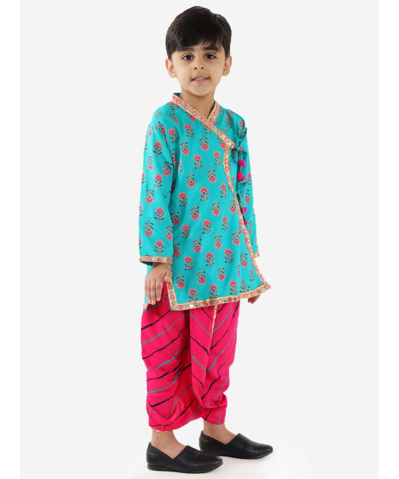 Turquiose Festive Mirror Lace Angrakha Dhoti