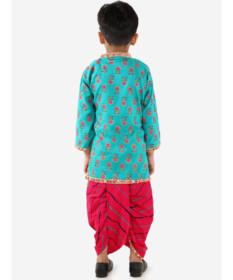 Turquiose Festive Mirror Lace Angrakha Dhoti