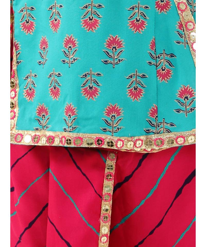 Turquiose Festive Mirror Lace Angrakha Dhoti