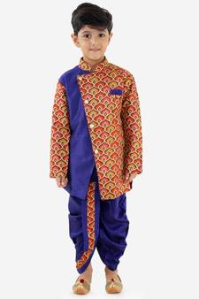 Turquiose MAYA AZTEC PRINT FESTIVE  SHERWANI WITH  DHOTI