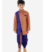 Turquiose MAYA AZTEC PRINT FESTIVE  SHERWANI WITH  DHOTI
